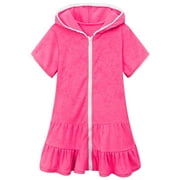Girls Swim Cover Up Kids Long Sleeve Swimsuit Coverup Terry Beach Pool Clothes 5t Bathing Suit Girls|Hot Pink,8-9 Years